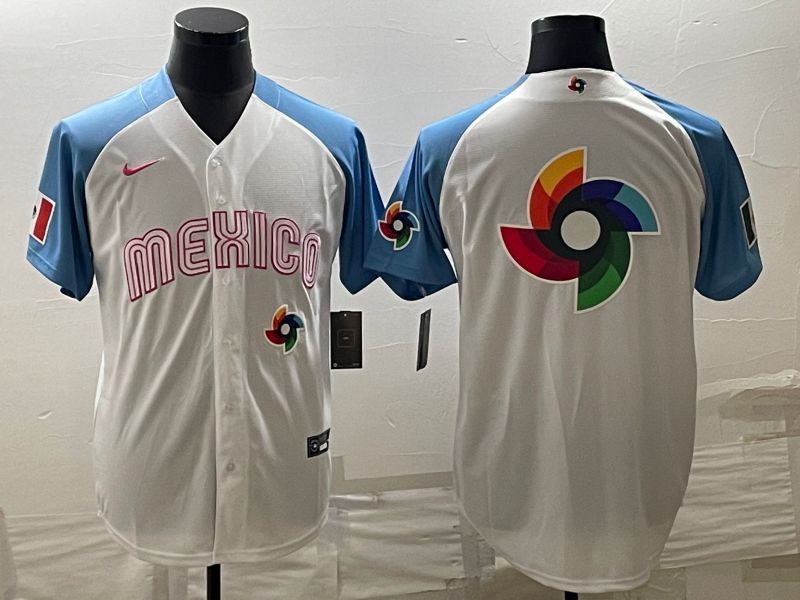 Men 2023 World Cub Mexico Blank White blue Nike MLB Jersey4->more jerseys->MLB Jersey
